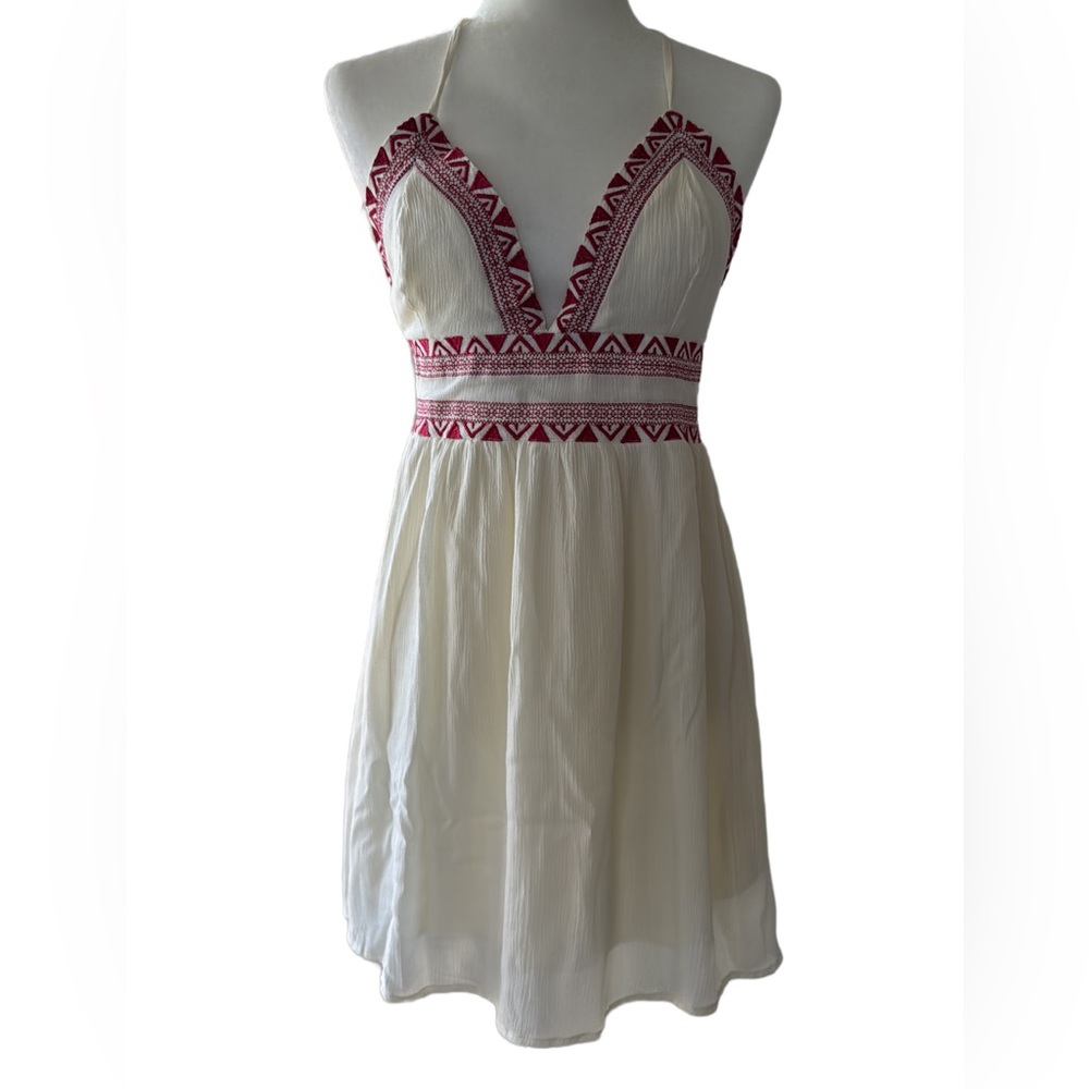 Casual Small White and Red Halter Dress
